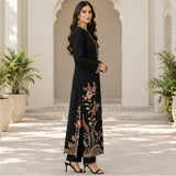 Khizra Artstyle black embroidered 2-piece suit — Hina design, side profile full-length view